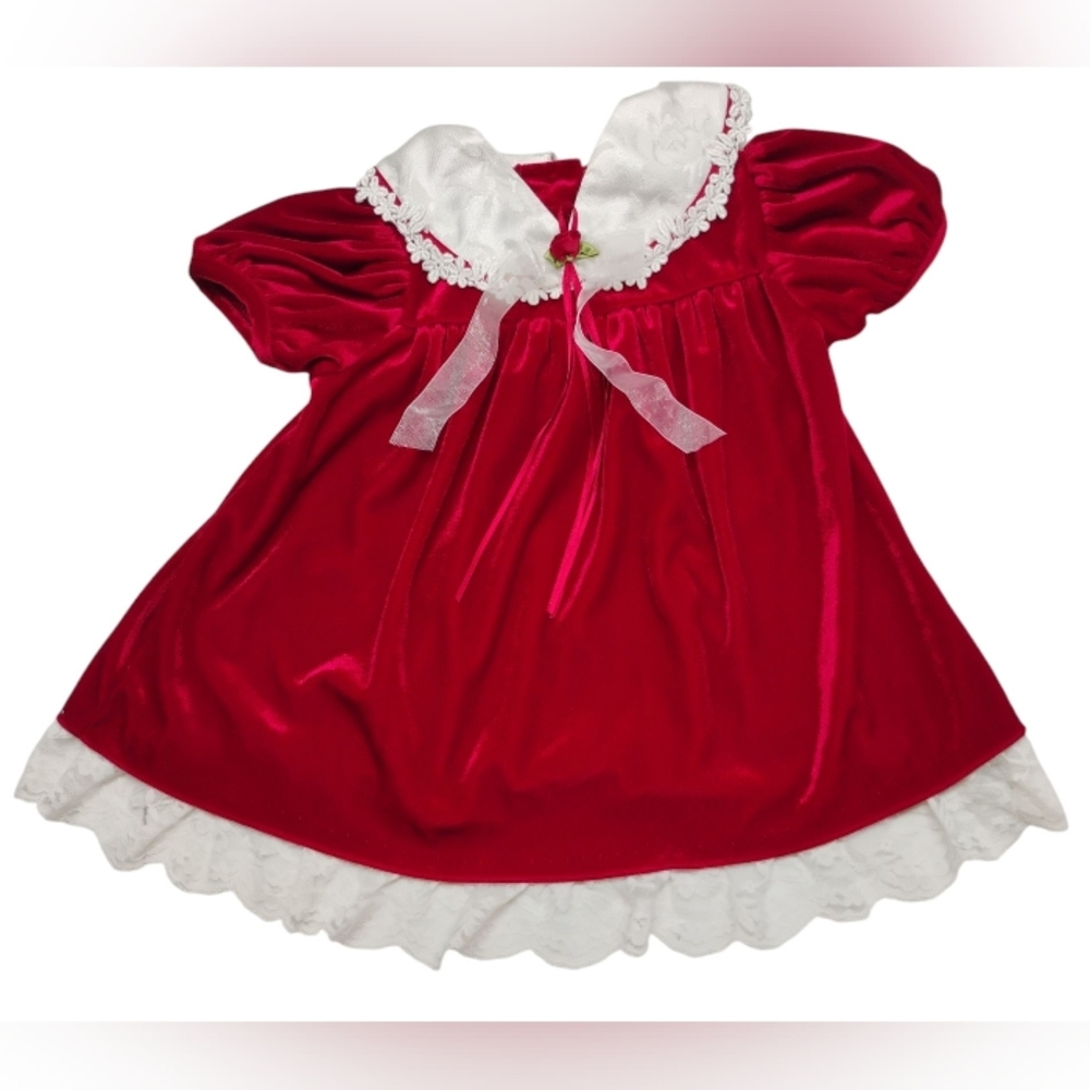 Vintage Red Velvet Baby Girl Dress Sz 24 Month Rare Editions Christmas
